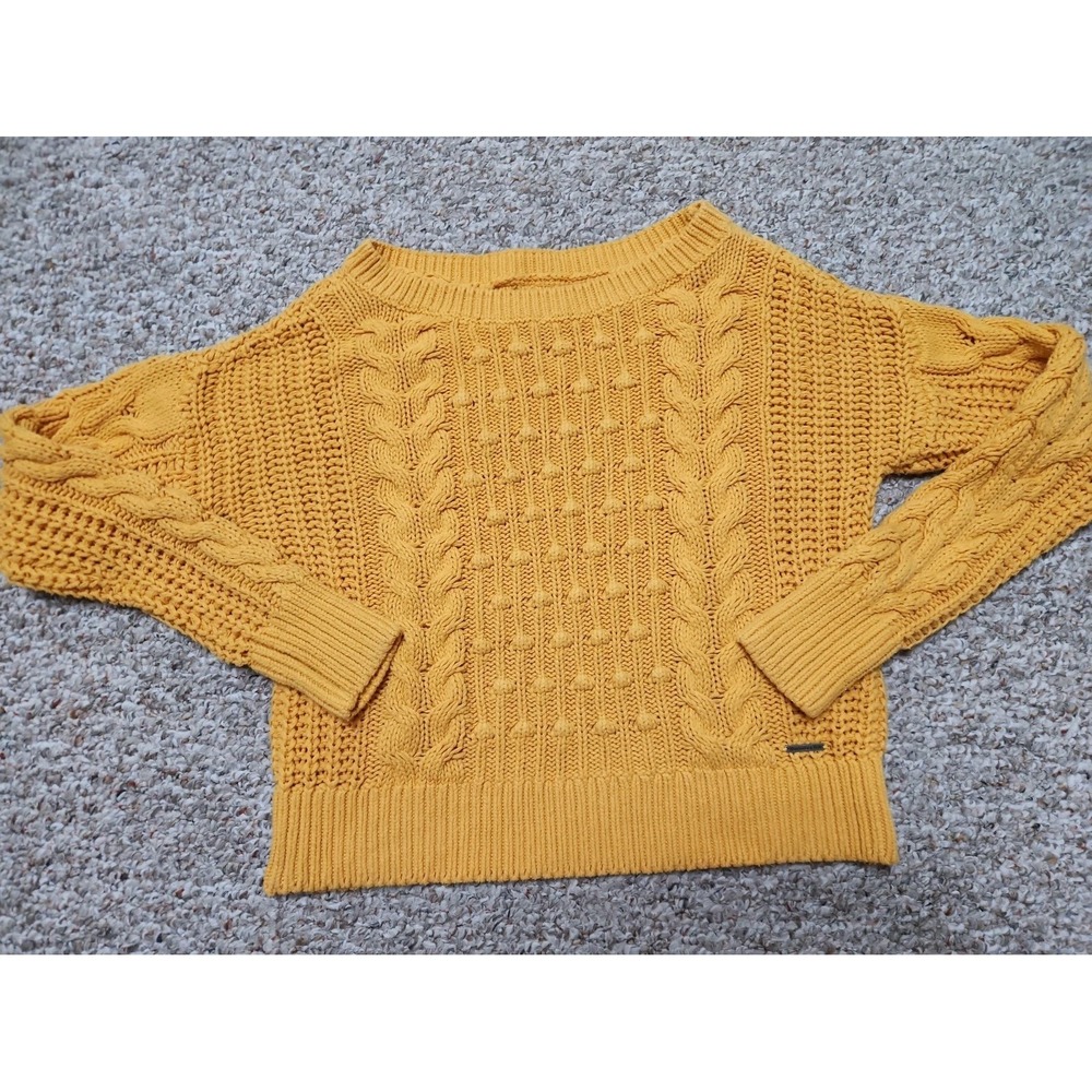 Abercrombie & Fitch S Mustard Yellow Sweater Cable Knit Fisherman Pullover